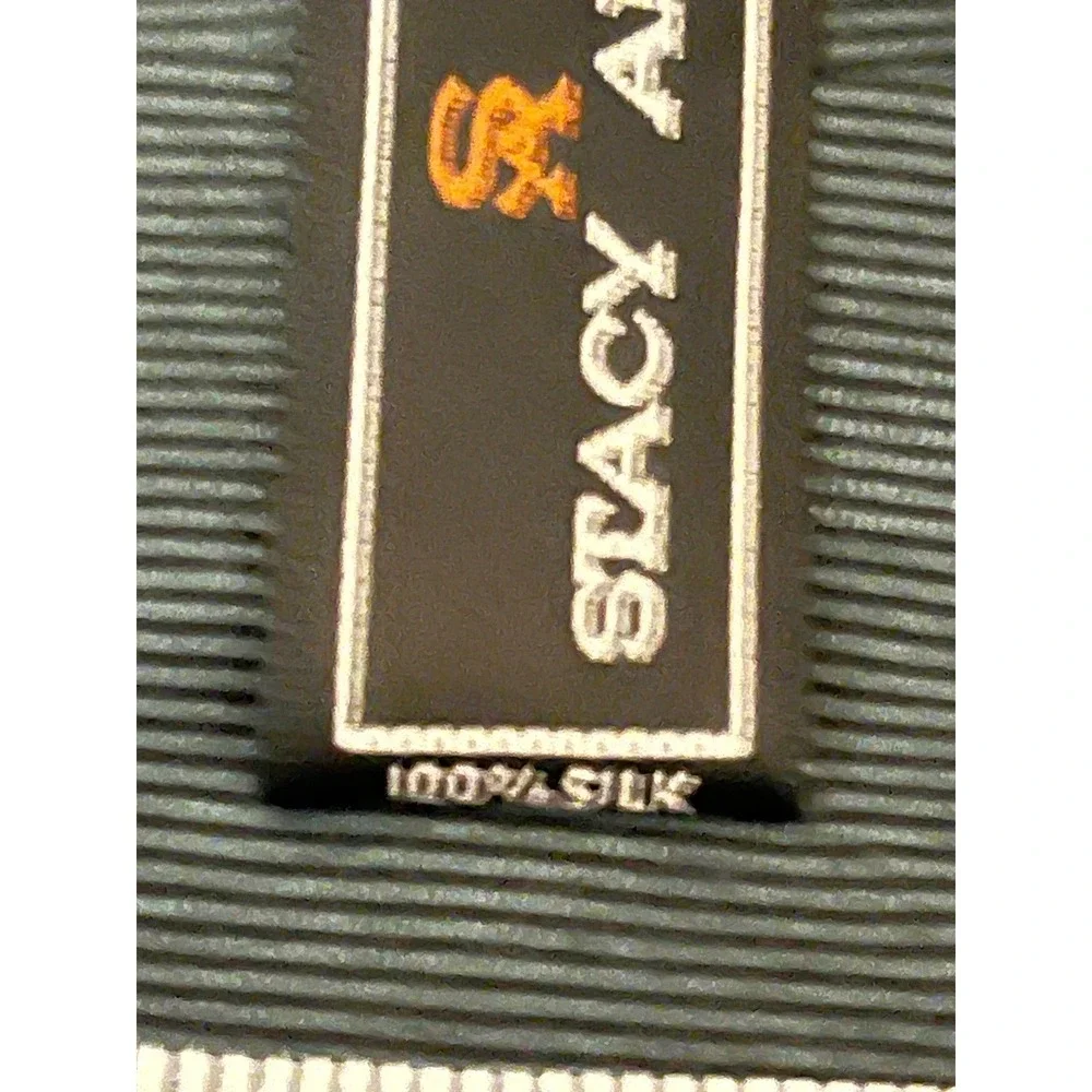 Stacy Adams Mens 100% Silk Tie Black Silver Geometric Pattern Hand Made‎